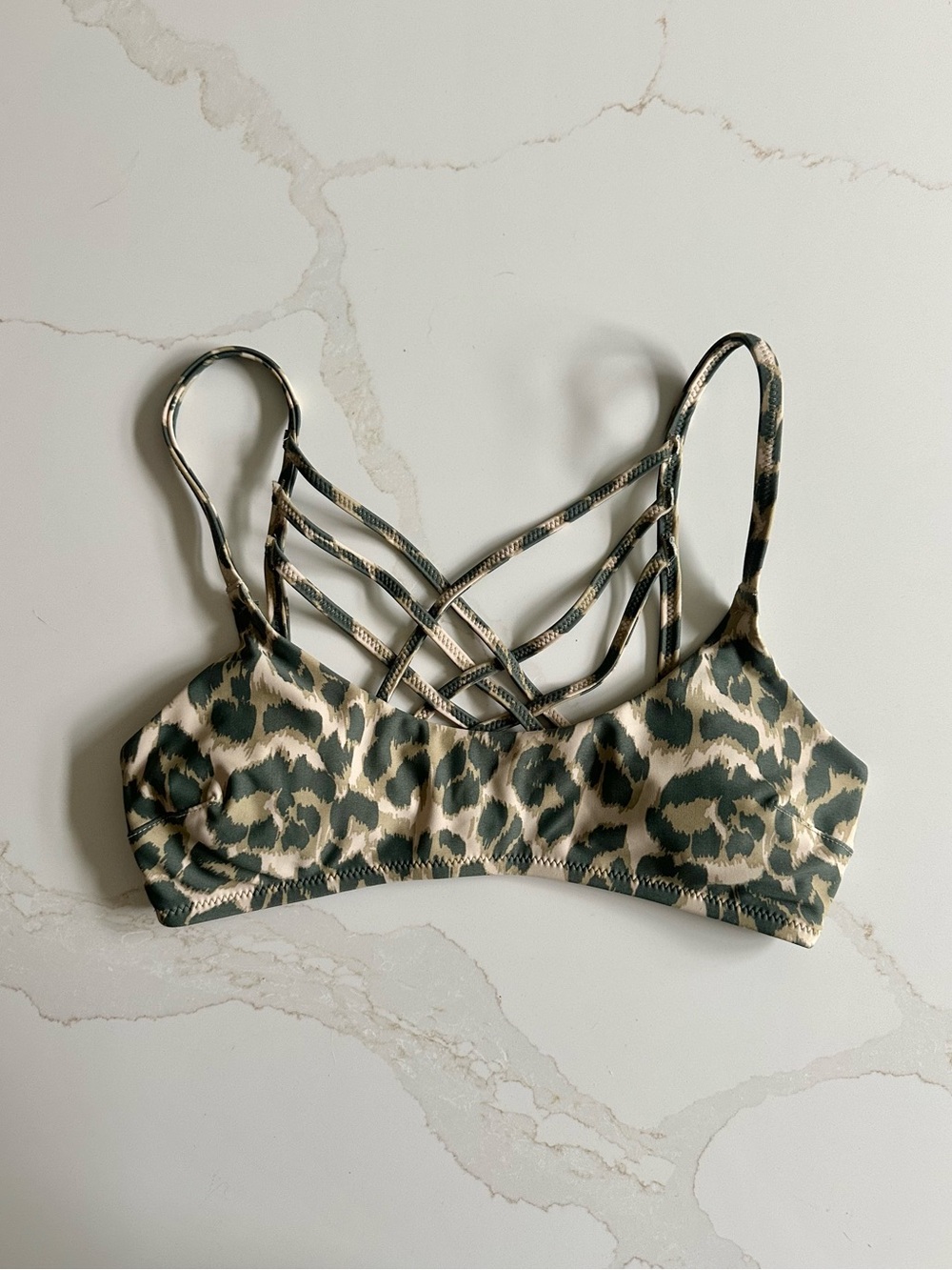 Aerie Leopard Bikini Top in Green and Beige